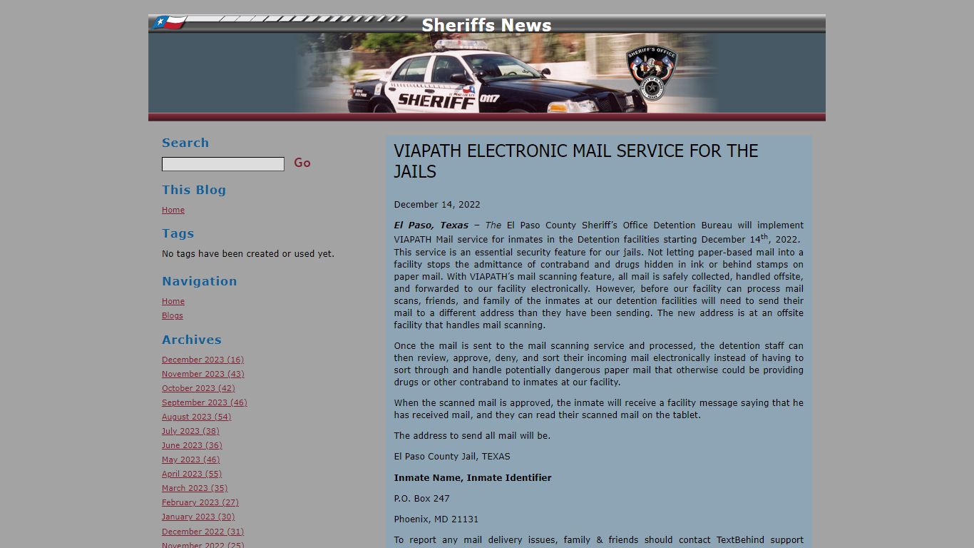 VIAPATH ELECTRONIC MAIL SERVICE FOR THE JAILS